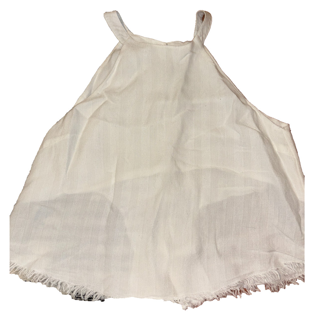 Honey Belle Womens Sz LARGE White Sleeveless Blouse Button Up Back Raw Hem Lined